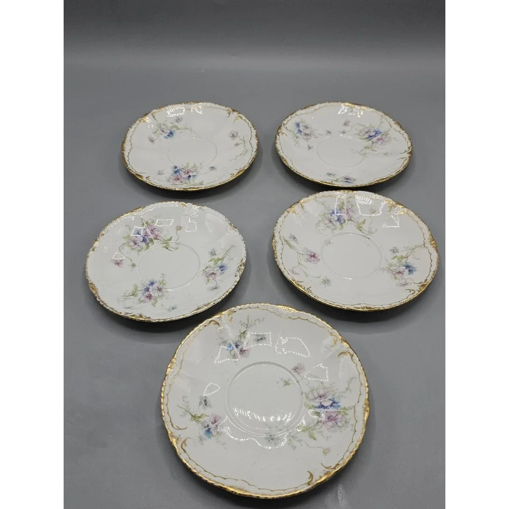 Haviland Limoges Tea‎ Cup Saucer Plates Schleiger 156f Gold Pink Roses Set Of 5
